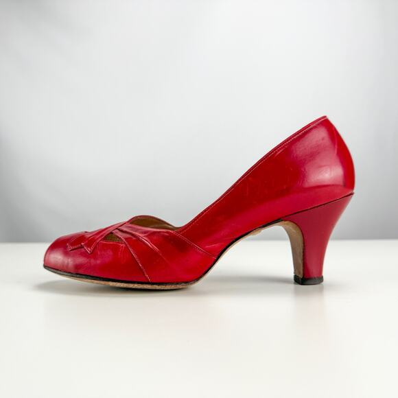 Vintage 50's Peeptoe Enna Jettick Red Heels Size 7 - Picture 2 of 6